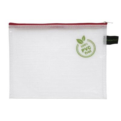 FolderSys Kleinkrambeutel B6 transparent, roter Textil-Reißverschluss, PVC-frei, 183 x 230 mm (HxB)