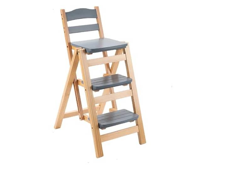 Luercher Retro-Tritthocker, klappbarer Barhocker Multifunktionale 3-Stufen-Leiter, Massivholz-Leiterhocker, Thekenhöhe, hoher Hocker