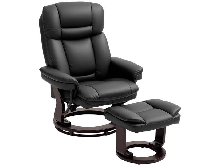 Homcom Relaxsessel mit Hocker drehbarer Fernsehsessel mit Liegefunktion Taschenfeder, Schwarz, Kunststoff, 83x107x86 cm, Wohnzimmer, Sessel, Relaxsessel