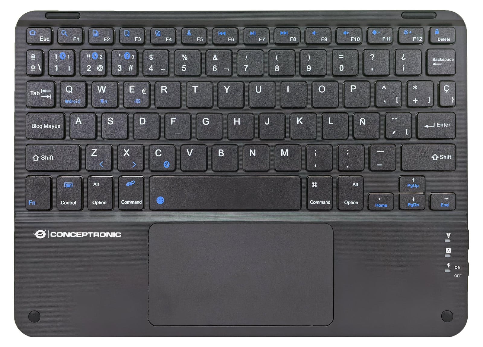 Conceptronic TOBIN01BES draadloos toetsenbord met Spaanse toetsenbordindeling, 10 inch, zwart
