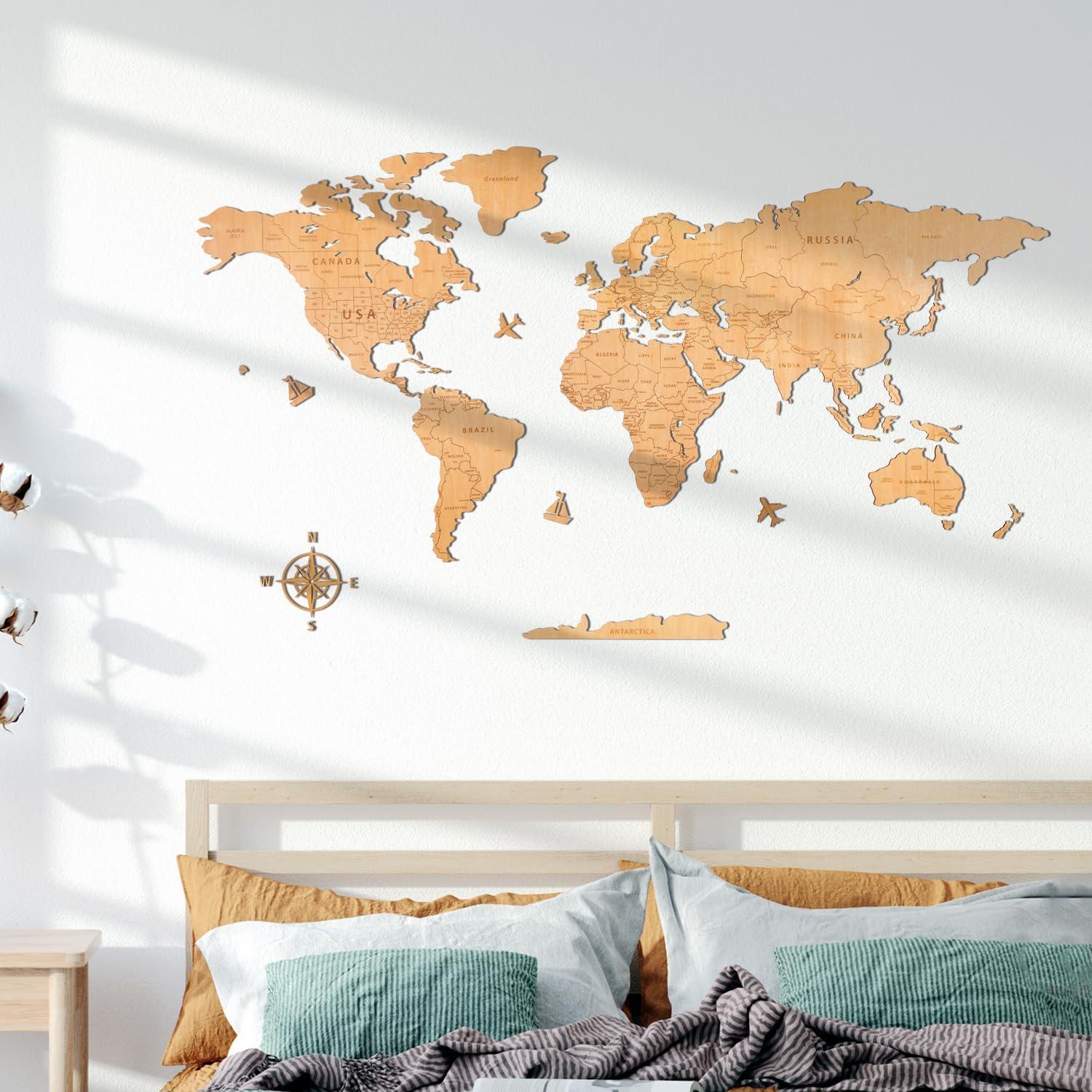 Famanu Wandtapete Weltkarte Mehrfarbig - Nachhaltiges Vinyl - Selbstklebend - Für Wohnzimmer Schlafzimmer Büro - Einfache Montage - Große Maße