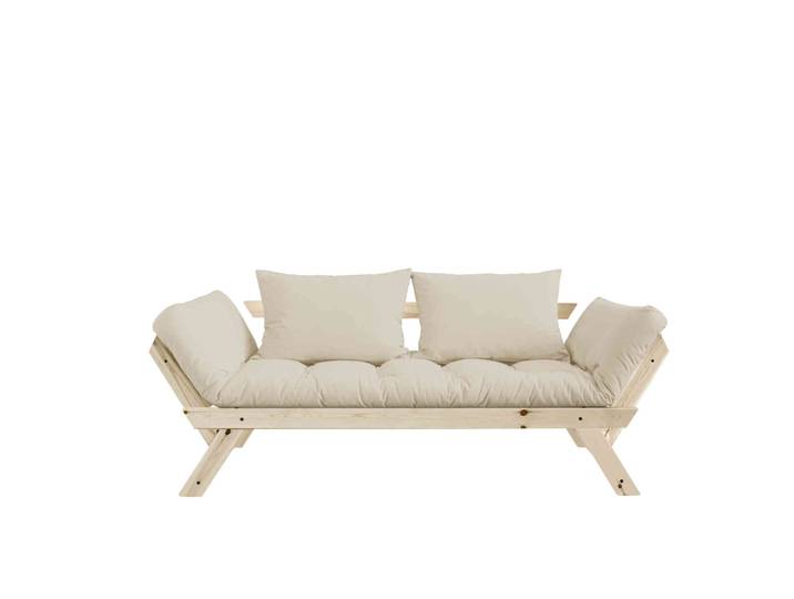 Banquette ajustable BEBOP en pin massif naturel matelas écru 75x200 + coussins 40x60 inclus