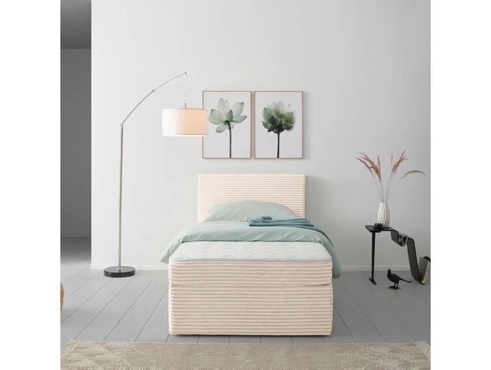 P & B Boxbett, Beige, Holz, Textil, Tanne,Tanne,Tanne, H3, 7-Zonen, 100x200 cm, gepolstertes Kopfteil, Stoffauswahl, In verschiedenen Grössen erhältlich, Schlafzimmer, Bett, Einzelbetten