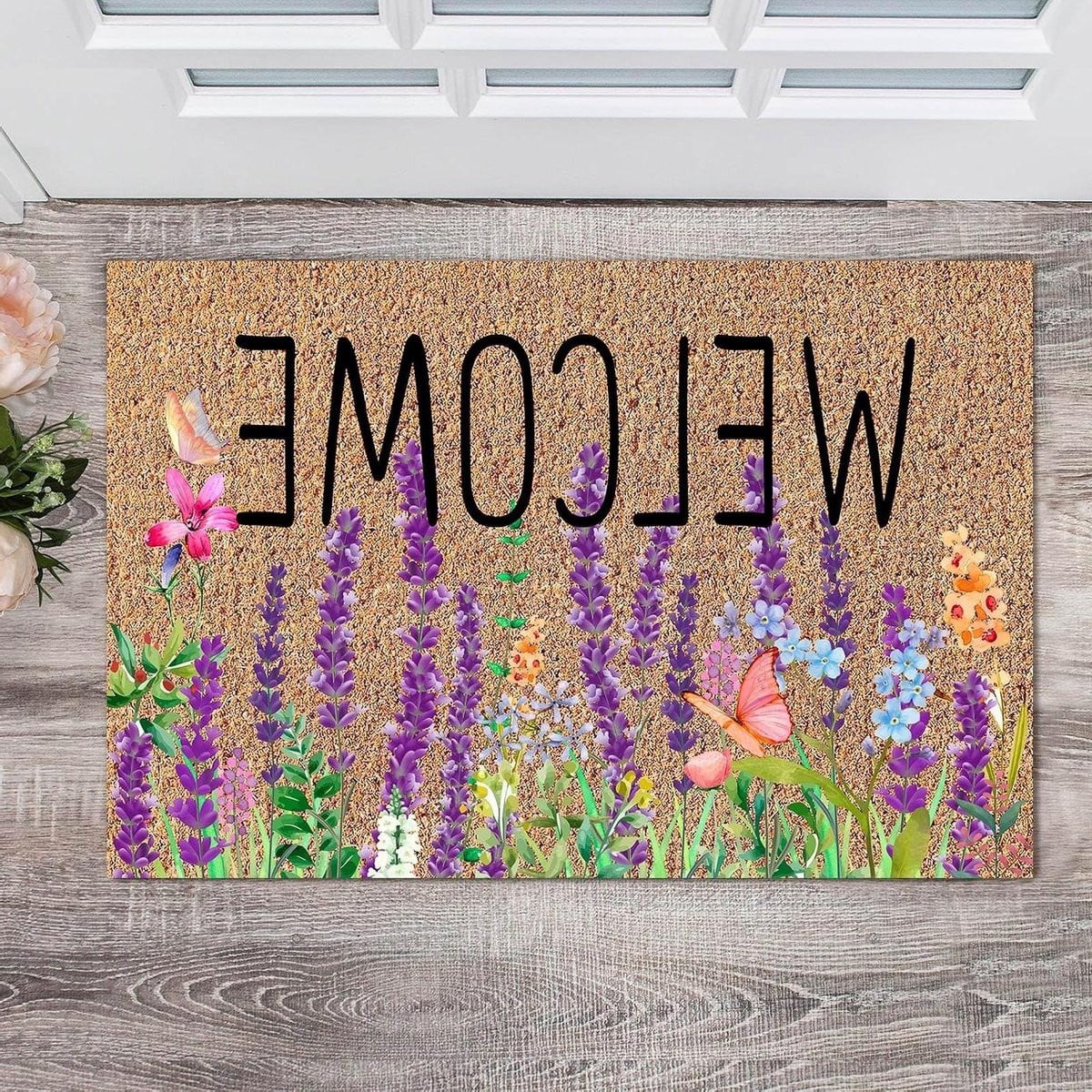Welkom Deurmat Kokosmat voor Buiten met Antislip Achterkant - Paars - 40 x 60 cm