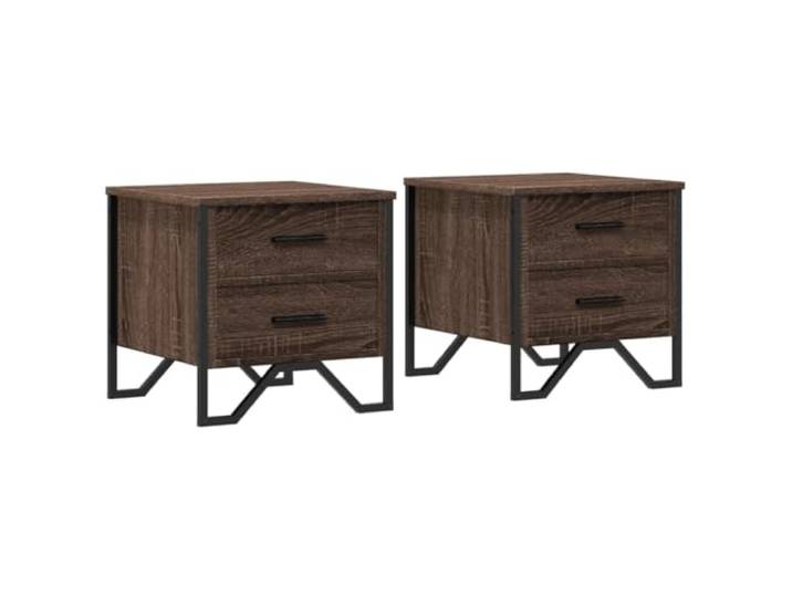 Coespram Nachttisch 2er Set Eichen-Optik Braun 40x41x40 cm Metall Zwei Schubladen bieten diskreten Stauraum im Schlafzimmer, getragen von stabilen Metallbeinen im modernen Design.