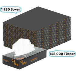 Großmenge Kosmetiktücher, 2-lagig, 1280 Boxen, 128.000 Tücher gesamt, 100Blatt /Box, 100% Zellstoff, CIL-les Tissue, Series D