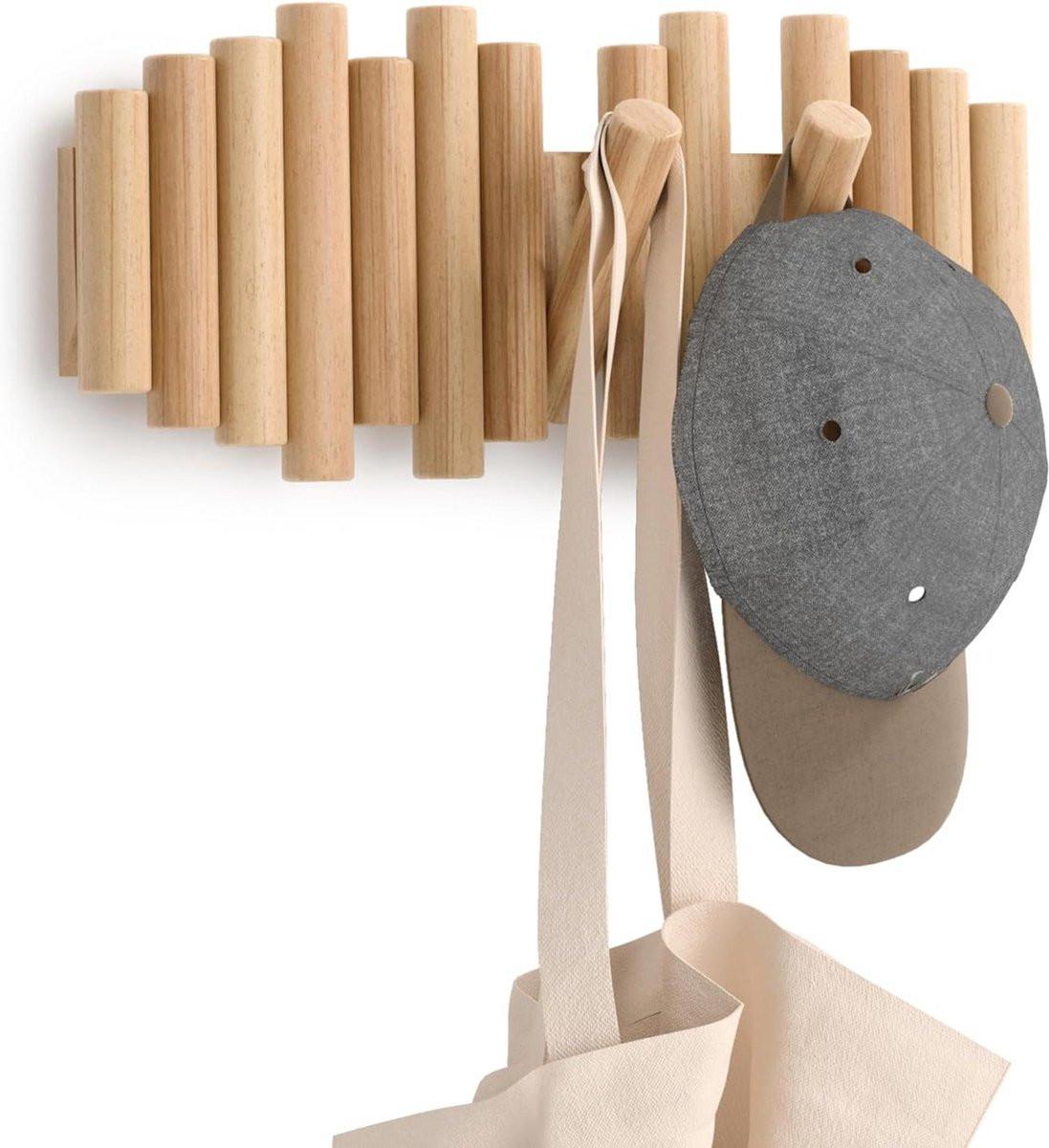 Picket Rail Wandkapstok met 5 haken in Naturel Hout