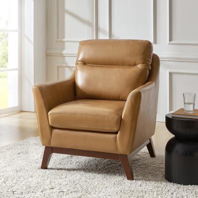 HULALA HOME Latinus Mordern Genuine Leather Armchair with Solid Wood Legs