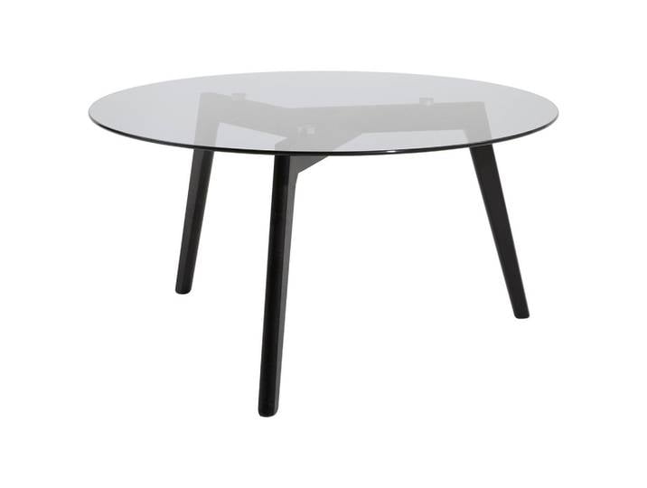 Carryhome Couchtisch, Grau, Schwarz, Holz, Glas, Eiche, massiv, rund, rund, 90x45x90 cm, Wohnzimmer, Wohnzimmertische, Couchtische, Couchtische Glas