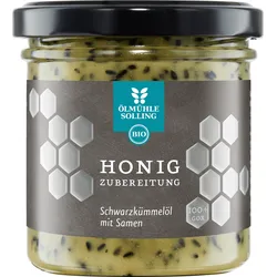 Bio Honigzubereitung mit Schwarzkümmelöl 180 g mit Samen und Öl | im 180 g Glas