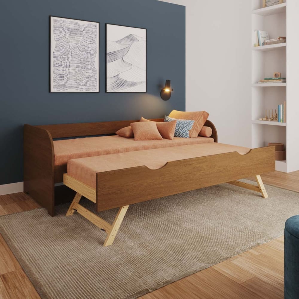 ID Kids Pack lit banquette gigogne avec matelas noisette 80x200 cm Marron 204x70x86cm