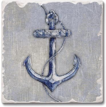 Counterart Absorbent Stone Coasters - Vintage Anchor - Set of 4 - 4x4x1.220