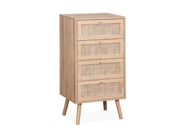 sweeek - Commode chiffonnier décor bois et cannage 4 tiroirs BOHÈME