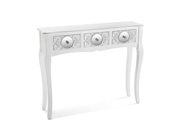 Versa Indra Schmales Möbelstück für den Eingangsbereich oder Flur, Moderner Konsolentisch, mit 3 Schubladen, Maßnahmen (H x L x B) 80 x 25 x 95 cm, Holz, Farbe: Weiß