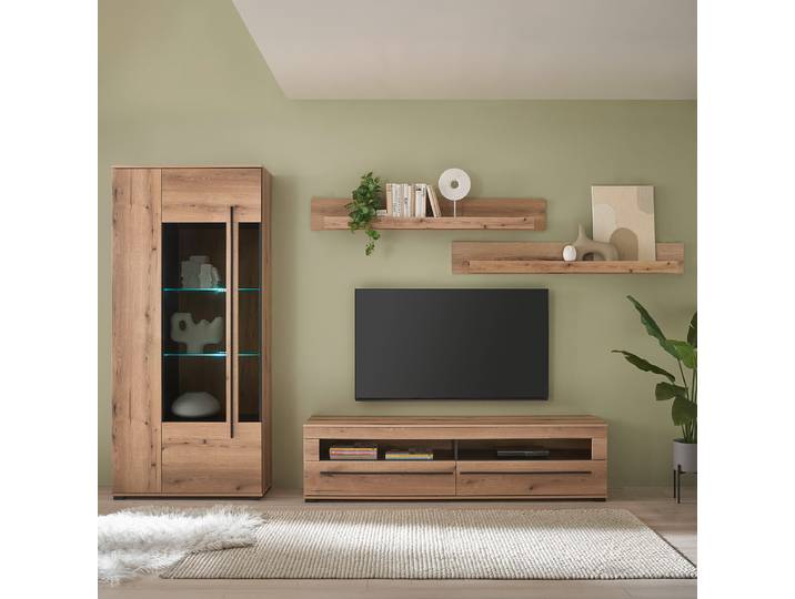 Wohnwand 4-teilig - 2 Wandboards Spanplatte, beschichtet Braun/Eiche Evoke Dekor 270cm