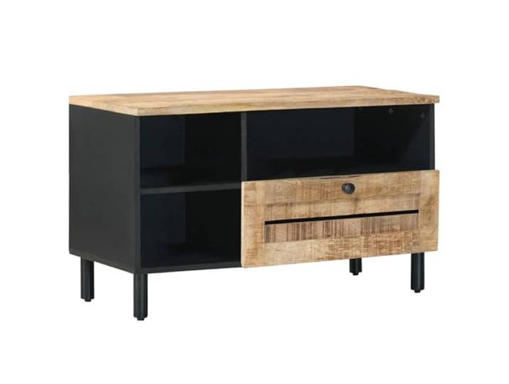 GHVBNMF TV-Schrank Lowboard aus Mango Massivholz Braun 80x33,5x46 cm Kompakter Medienschrank fürs Wohnzimmer mit eleganter Schublade und edlen Messingknöpfen für stilvolle Ordnung.