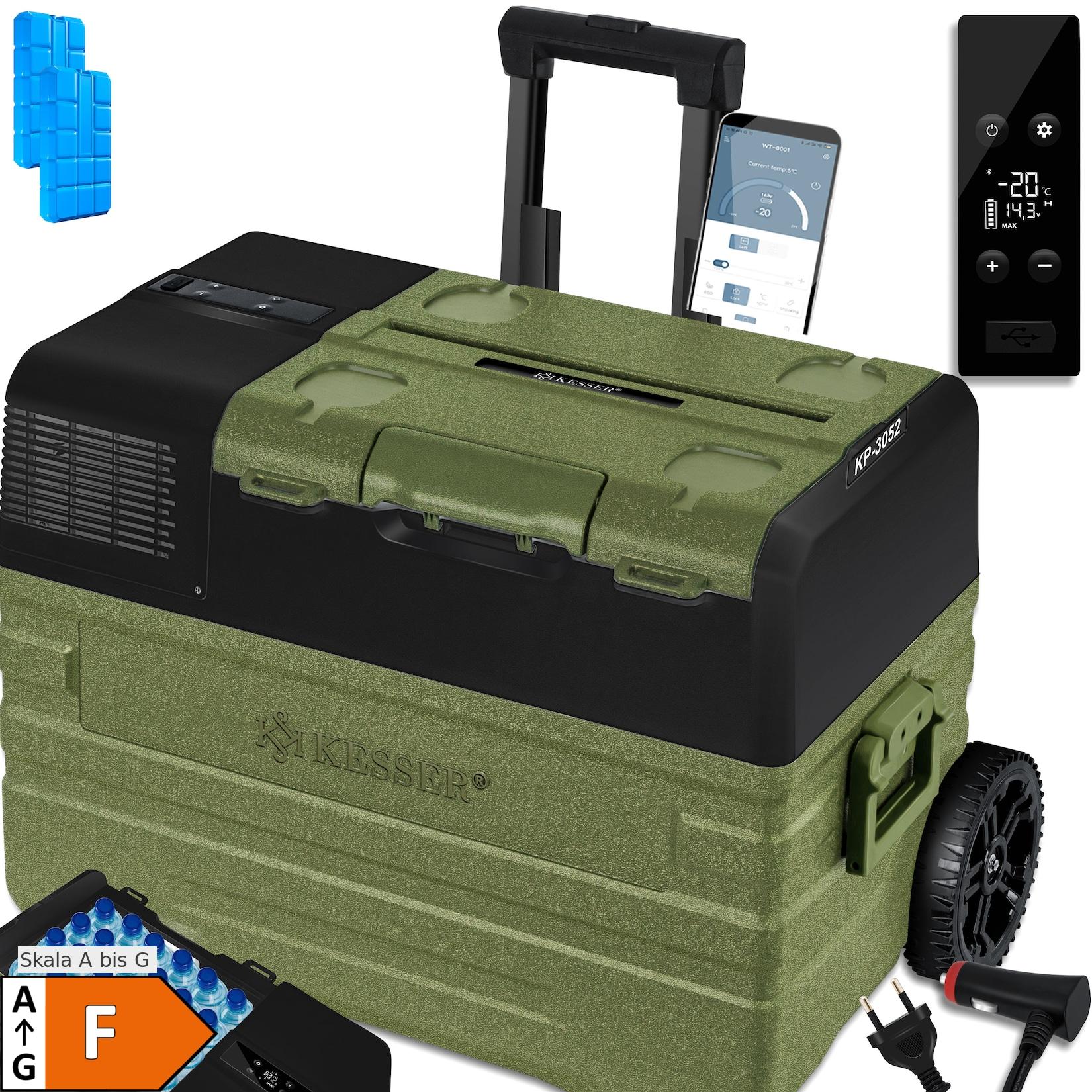 KESSER® Kompressor Kühlbox elektrisch Gefrierbox, Mit APP-Steuerung USB-Anschluss 12/24 V 230V, +Teleskopstange Räder Kühlschrank Kühlung bis -20 °C für Auto, Lkw, Boot, Reisemobil, Camping