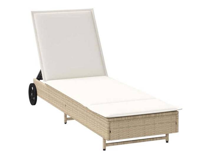 Promotion Noël Chaise longue avec roues et coussin beige - résine tressée FR07_ 9678663