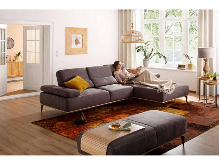 Valnatura Ecksofa 16580 Sprint, Mokka, Metall, Uni, 4-Sitzer, Ottomane rechts, L-Form, 298x176 cm, Goldenes M, Typenauswahl, Lederauswahl, Stoffauswahl, seitenverkehrt erhältlich, Hocker Rücken echt, individuell planbar, Wohnzimmer, Sofas & Couches, Wohnlandschaften, Ecksofas