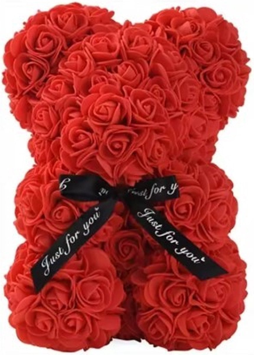 Romantische Rode Rozen Beer met 75 rozenblaadjes, 25 cm - Rood