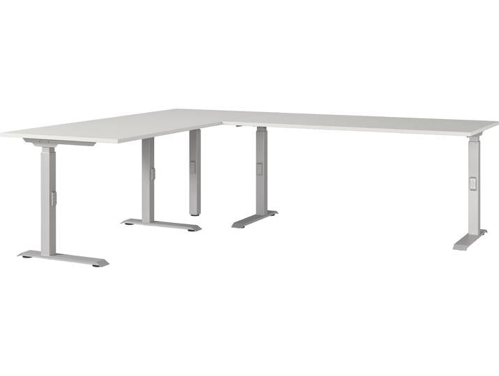 Eckschreibtisch GERMANIA GW-Agenda , silber (lichtgrau, silber, silber, lichtgrau), B:240cm H:91cm T:220cm, Tische, Eckschreibtisch, höhenverstellbar, verfügbar in verschiedenen Massen