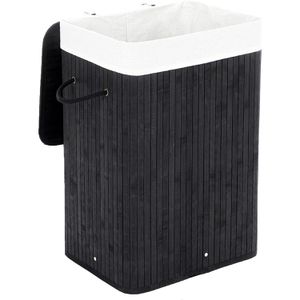 Songmics Wäschekorb LCB10B, schwarz, mit Deckel, aus Bambus, faltbar, 40 x 60 x 30 cm, 72 Liter