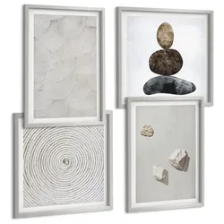 BILDER SET 4er Set - 50x50 cm & 40x60 cm Silberner Rahmen - Sandsteine moderne Farbe
