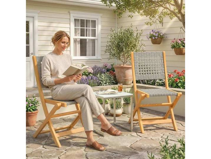 Chaise de jardin - Pliantes (lot de 2) - Bois acacia FSC - Rotin PE respirant - Charge 160 kg