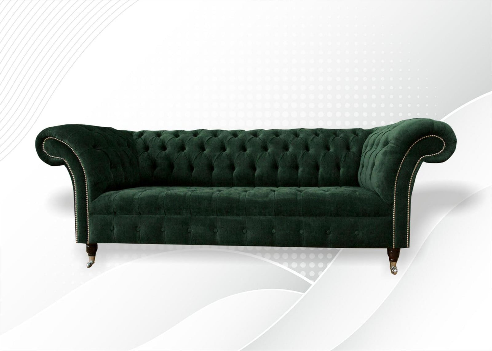 Chesterfield groene driezitsbank van textiel