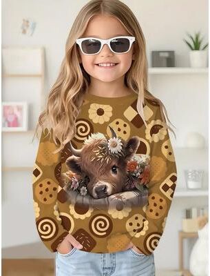 Top Demand Picks Cute Pink Clouds 3D Print Kids T Shirt, Girls Long Sleeve Top, Casual Comfort Childrens Clothing For Autumn Outdoors cxs002ds 130