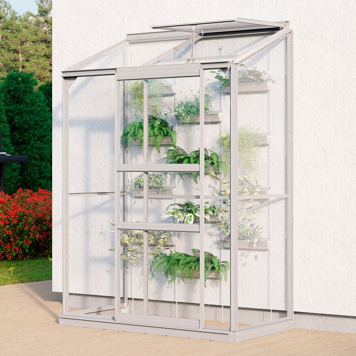 Anlehngewächshaus VITAVIA "Styx 900", silber (silberfarben), B:131cm T:65cm, Gewächshäuser, Anlehngewächshaus