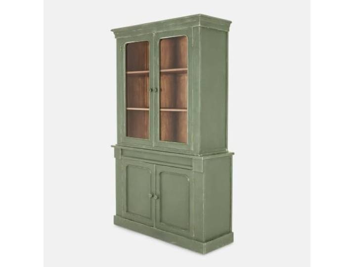 Loberon Schrank Aldwyn, grün Esszimmermöbel, Vitrine, Antikgrünes-Finish mit Abrieb-Charakter, Herausnehmbare Einlegeböden