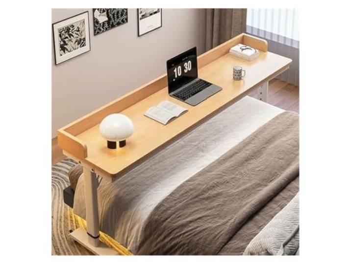 UMEXIDRA Holz-Überbetttisch Mehrfarbig 100–180 cm. Zur Verwendung über dem Bett: Arbeiten, Essen, Lesen(White Oak+white,130cm)