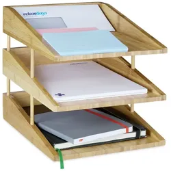 Relaxdays Dokumentenablage Bambus 3 Fächer Hellbraun