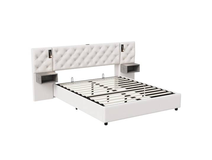 Polsterbett 140x200 cm, Beige, USB und Leselampe, Mode, 140x200 cm, Schlafzimmer, Betten, Polsterbetten