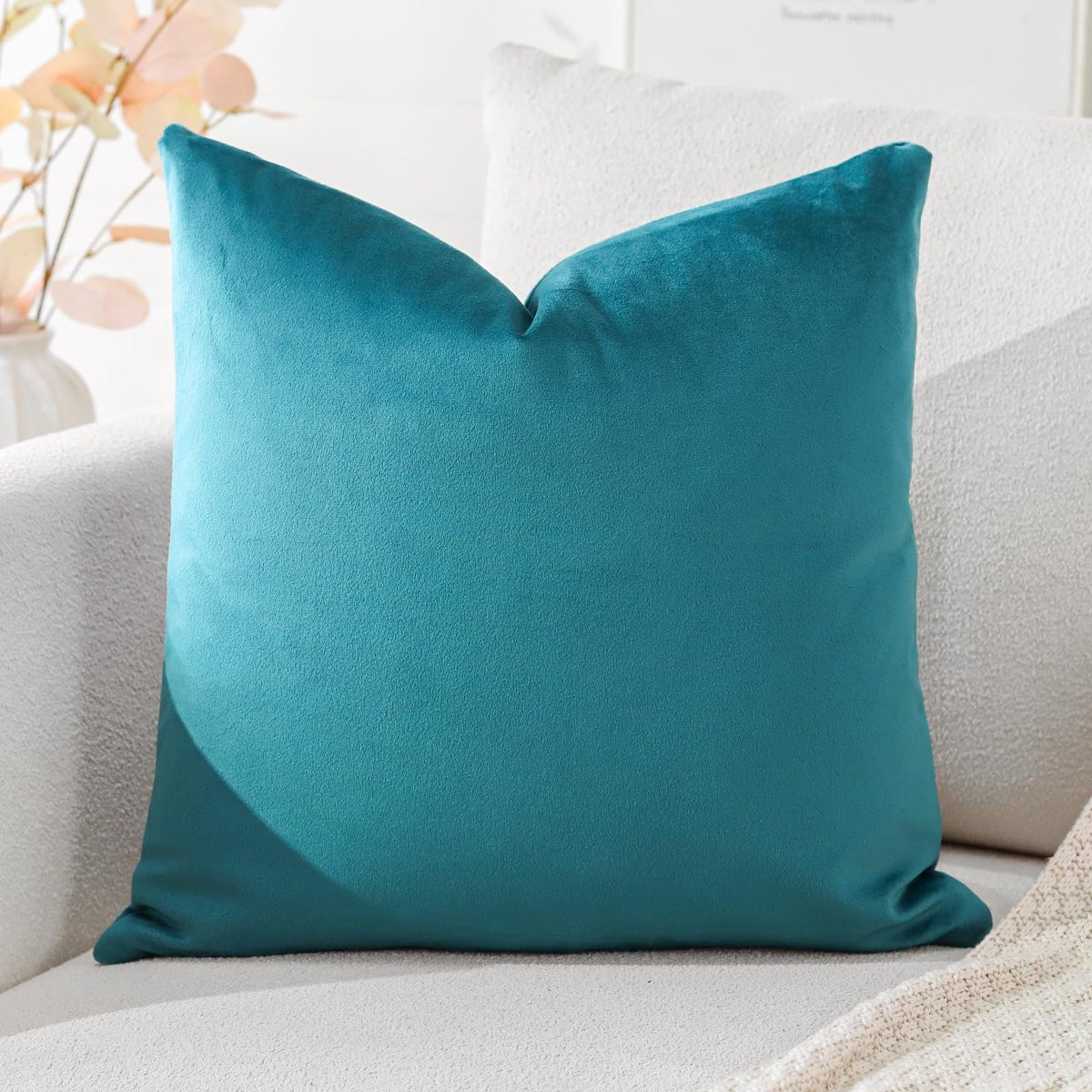 Ibenzoa Fluwelen kussensloop voor decoratief sierkussen, blauwgroen, 45 x 45 cm