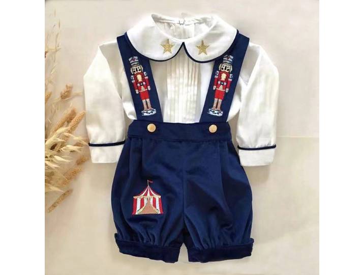 0-6Y bébé garçon automne bleu marine velours casse-noisette broderie tenue costume pour Eid casual anniversaire photographie noël C311
