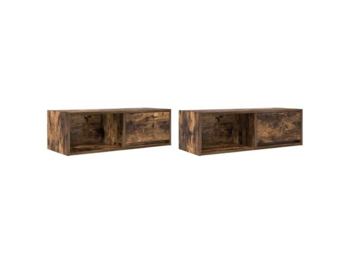 KUPTYERFG TV-Schrank 2er Set Räuchereiche 80x31x25,5 cm Holzwerkstoff Wandhängendes Hifi-Möbel in Räuchereiche-Optik für Wohnzimmer. Mit Schublade und Fach für übersichtliche Aufbewahrung.