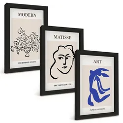 BILDER SET 3er Set - 20x30 cm Schwarzer Rahmen - Abstrakte minimalistische Poster