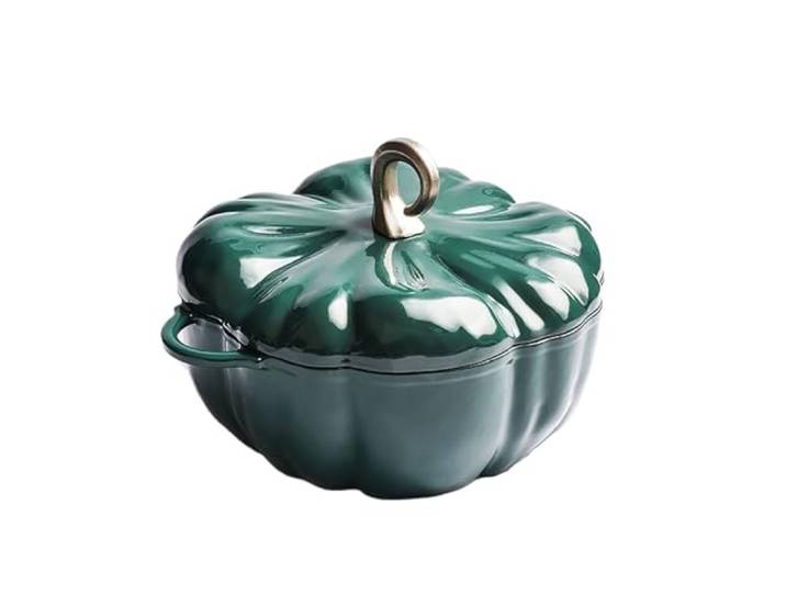 LVYUDS 3.3 Quart Dutch Oven Kürbis Emailliert Gusseisen Topf, Binaurales Design Antihaft Pfanne Induktion Kocher Kompatibel Geeignet Geschmort Reis Haferbrei (Color : GrüN, Size : 3.7L)