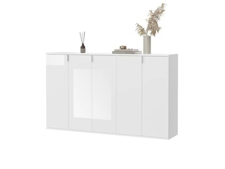 Inn.Furn Sideboard weiß Hochglanz Kommode Anrichte Buffet Schrank Mehrzweckschrank 152 x 99 cm SystemX
