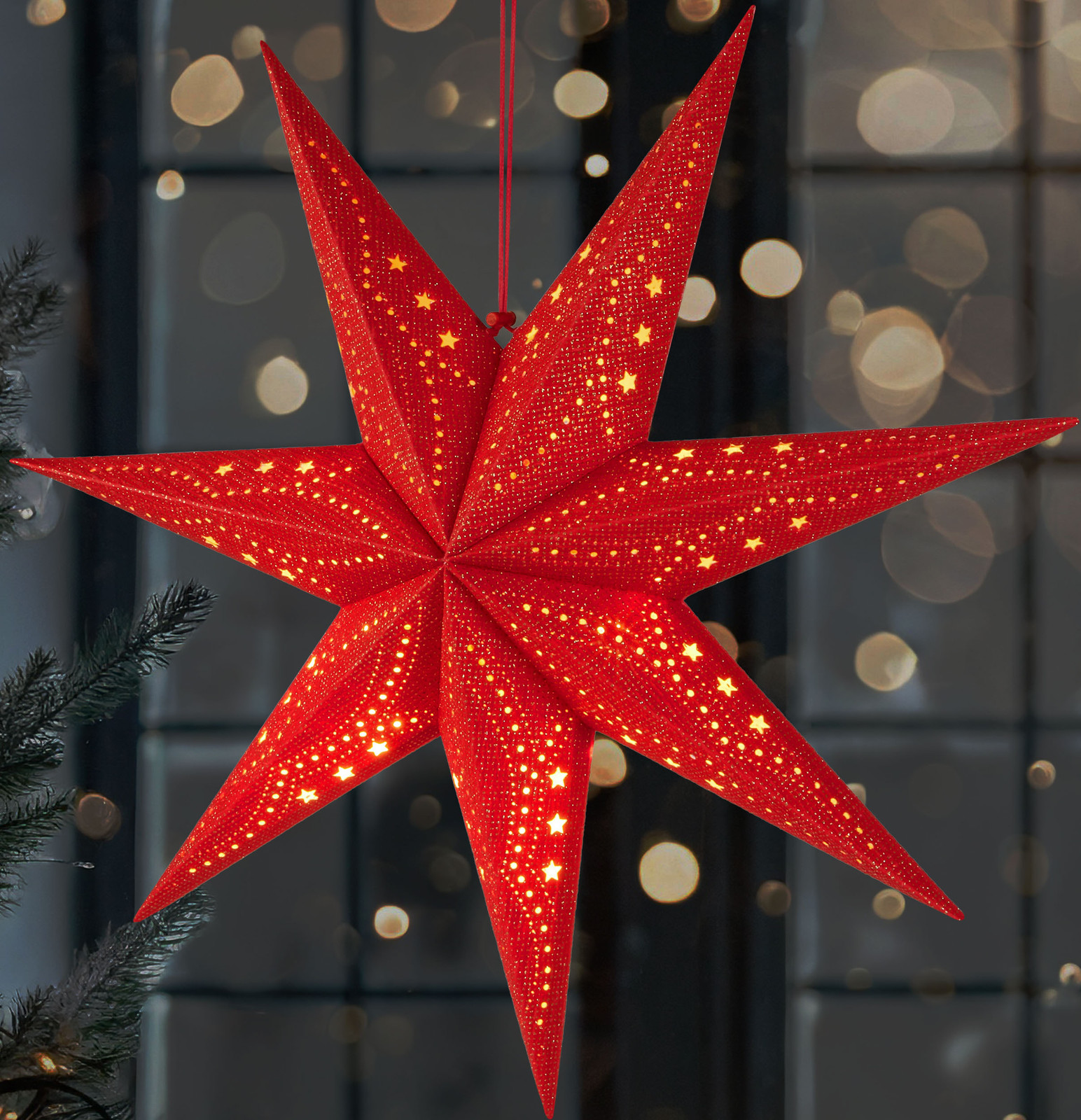 Brubaker 3D Kerstster met LED en Timer - Rood - 60 cm