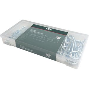 Tox Federstecker 09490201, aus verzinktem Stahl, Sortiment, Ø 1,7 - 3,7 mm, Länge 25 - 60 mm, einfach, 150-teilig, 42 Stück