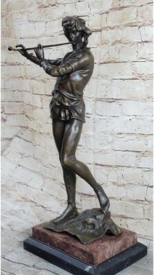 Bronzhaus Musical Troubadour By Ringel Bronze Sculpture On Beautiful Marble Base Statue