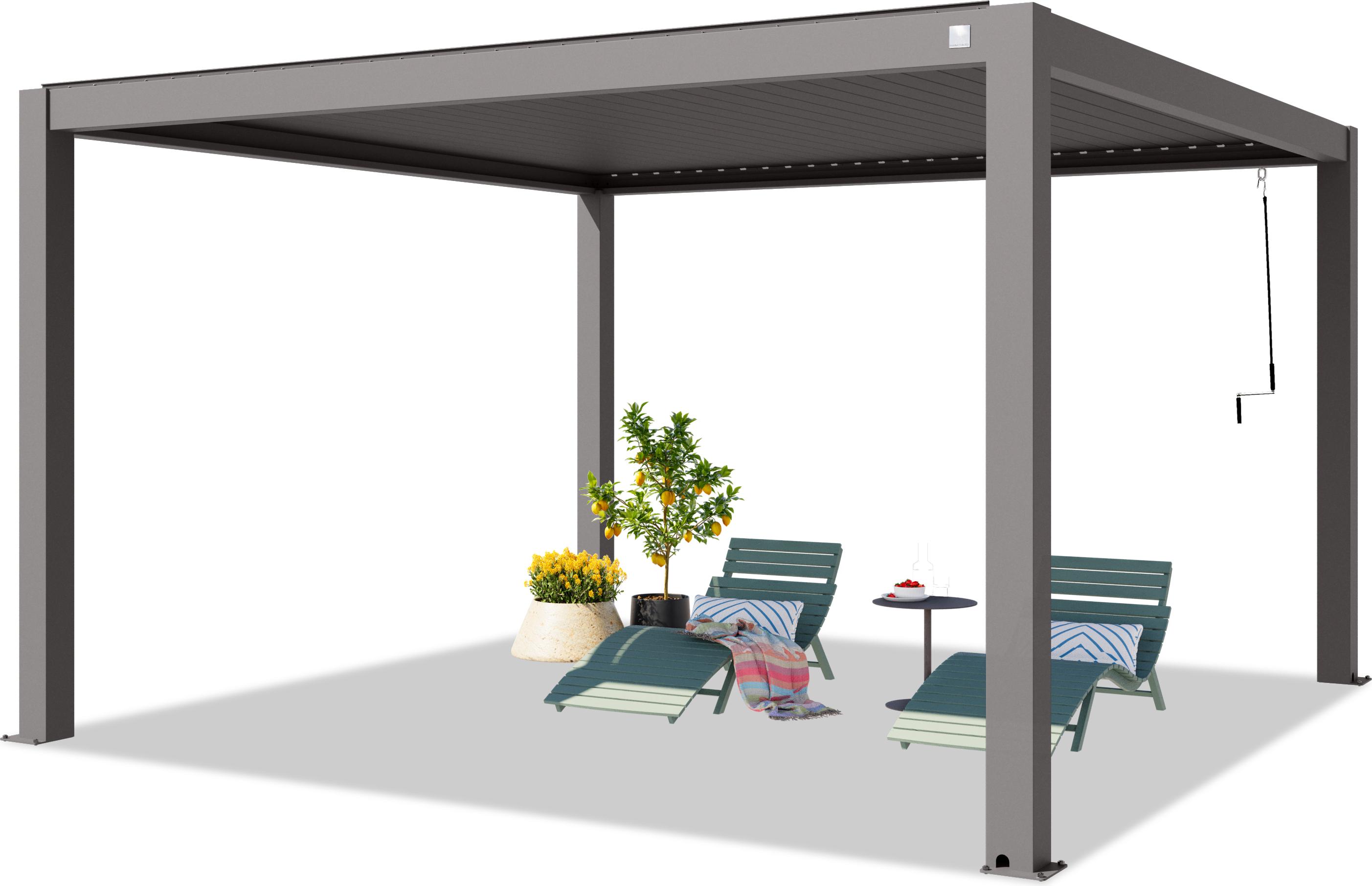 PRIMEYARD Pergola 4x4 m Aluminium Pfosten mit Lamellendach aus Aluminium graue Terrassenüberdachung