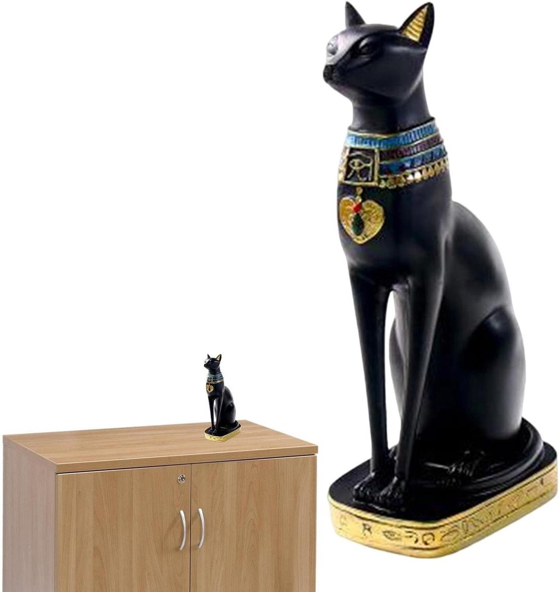 Egyptisch kattenbeeldje decoratie in zwart en goud voor op tafel