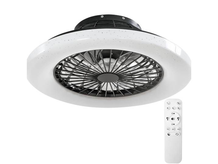 tectake LED Deckenleuchte MIT Ventilator Storm, Ø 50 cm, mit Fernbedienung, schwarz, Schwarz, Metall, LED integrated, 50x17.5x50 cm, Lampen & Leuchten, LED Beleuchtung, LED-Paneele