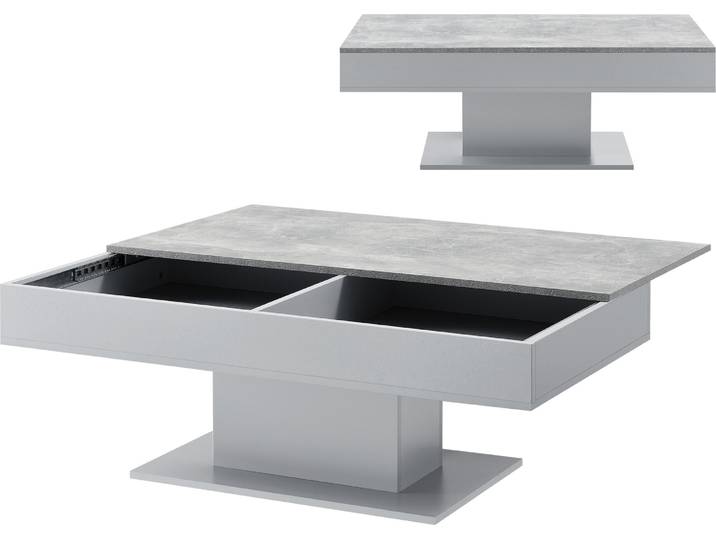 Couchtisch 'Lünen' mit 2 Staufächern 40 x 110 x 60 cm Beton-Optik / Grau