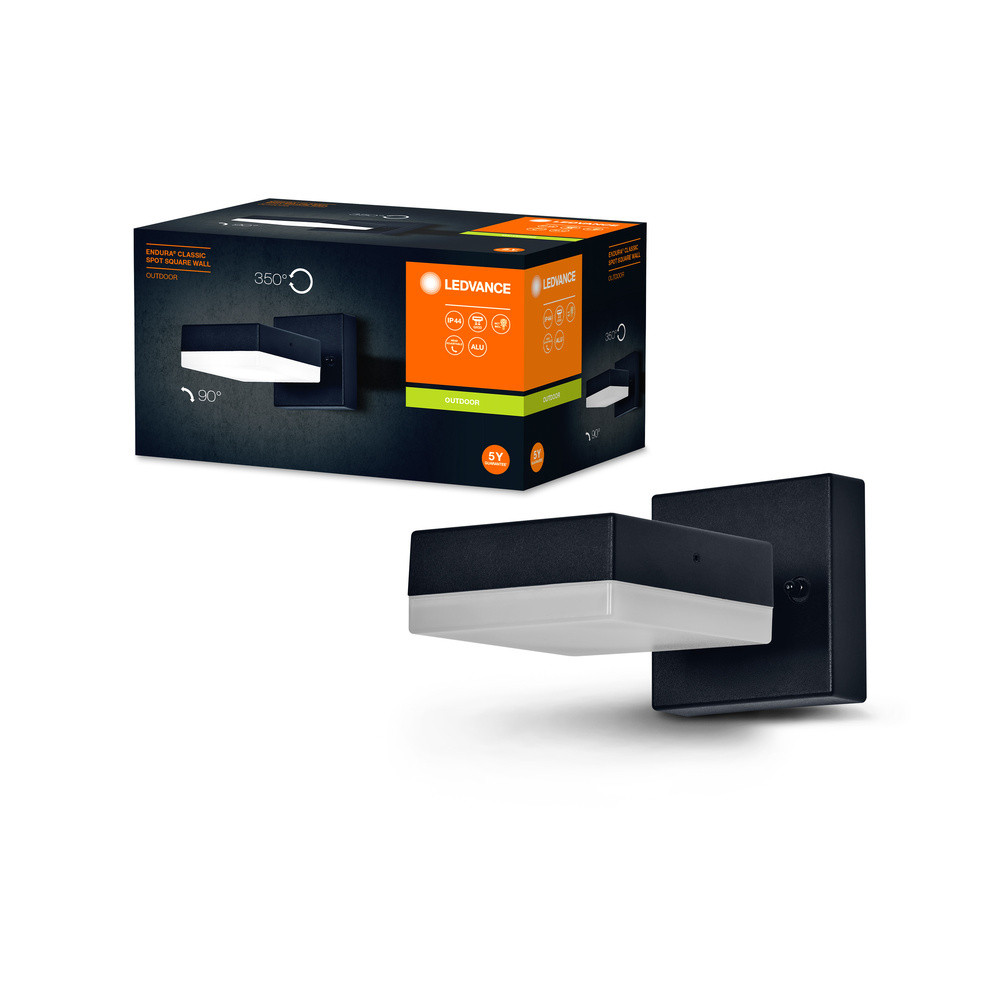 Ledvance Endura Classic Spot Square Wandlamp Buiten Zwart Dimbaar IP44