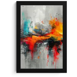POSTER MIT RAHMEN Moderne Kunst - Orange - Grau - Abstrakt Poster 20x30 cm